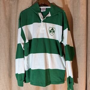 Vintage Rugby Shirt mens 2XL Green Striped 90s Green/white Stripe With Hoodie